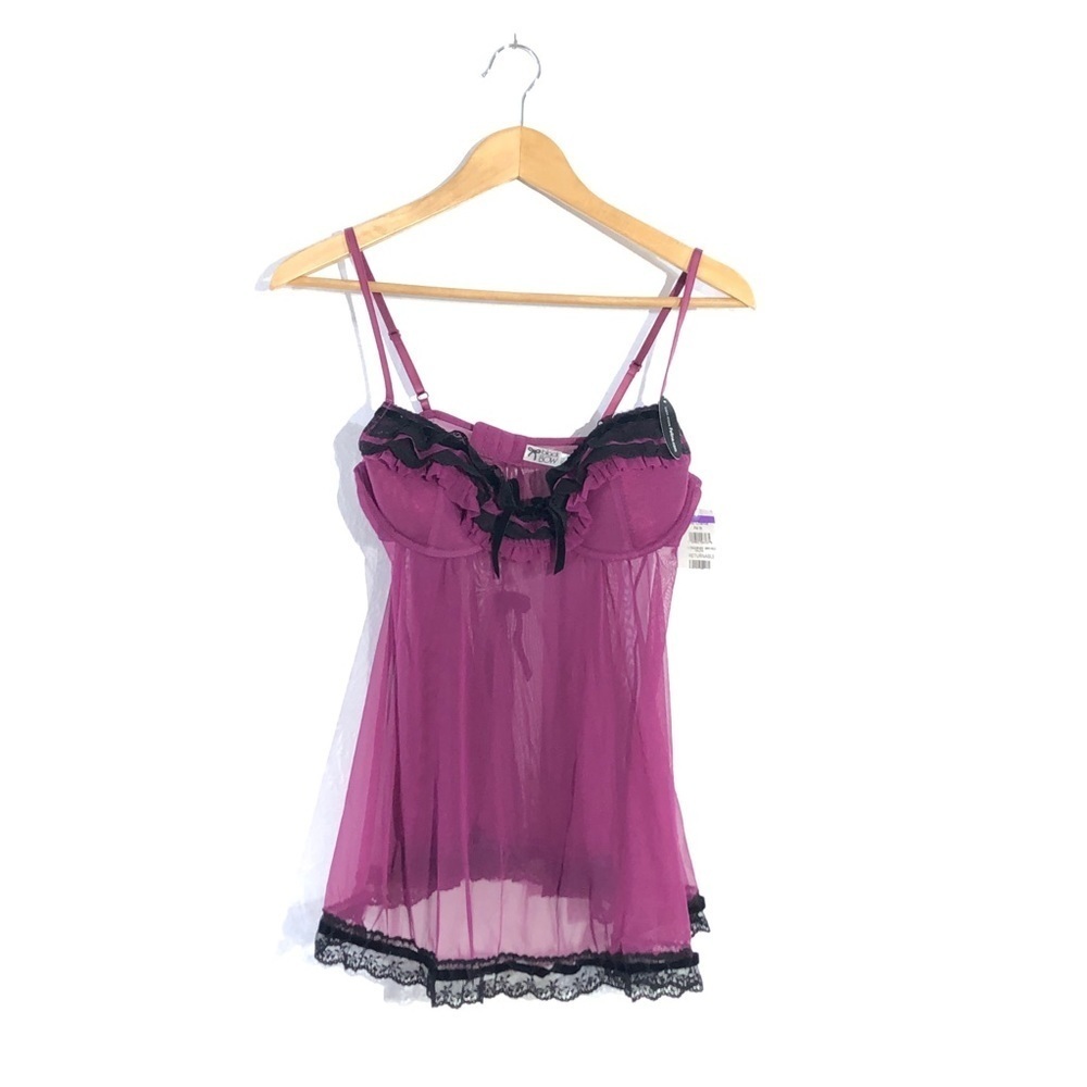 Black Bow Dark Purple Black Lace Babydoll Lingerie S